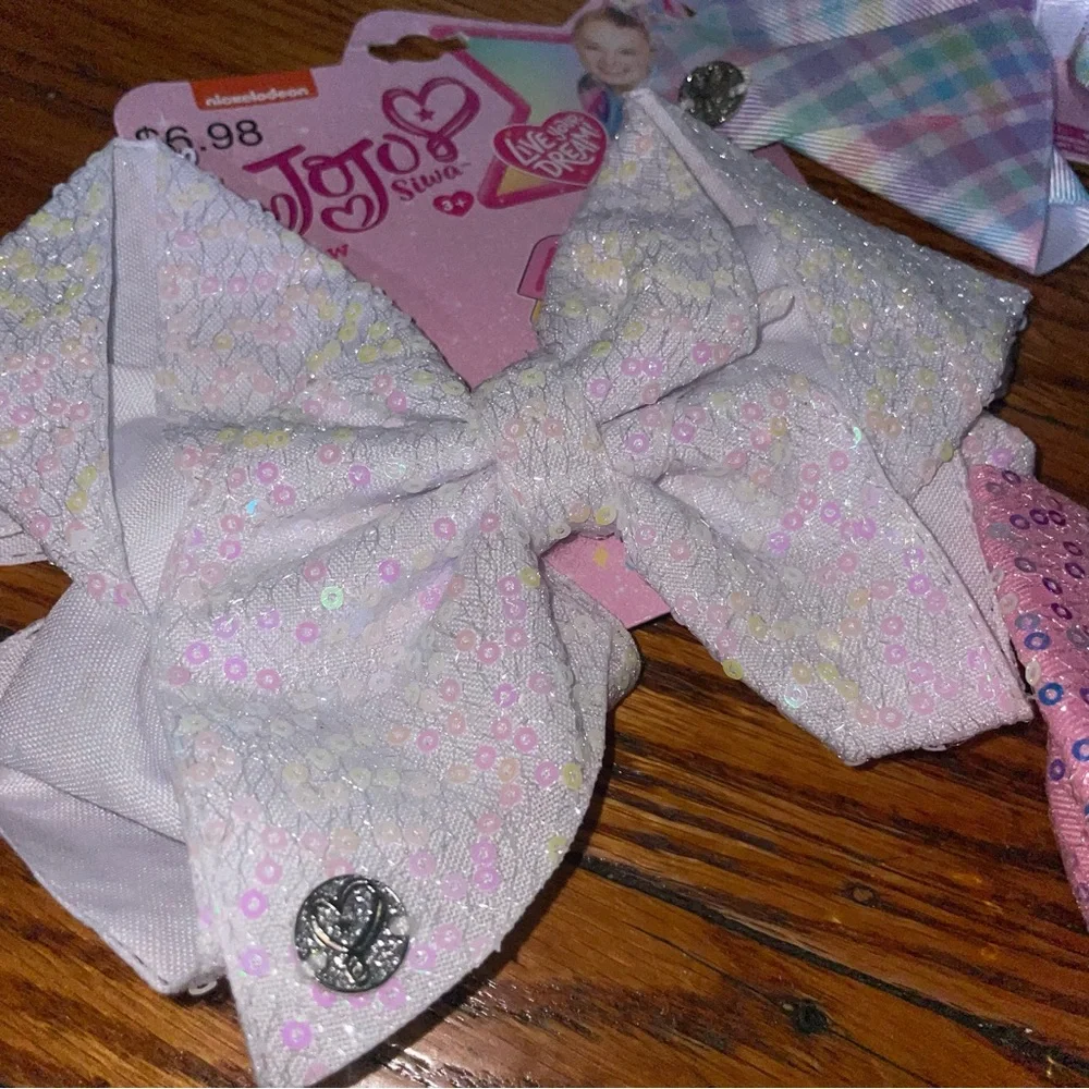 JoJo Siwa Pastel Plaid, Bubblegum Pink Sequin & Iridescent White Bow Set